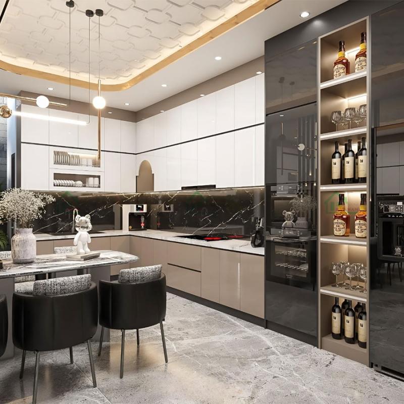 tủ bếp nhựa picomat cánh melamine hiện đại chữ L